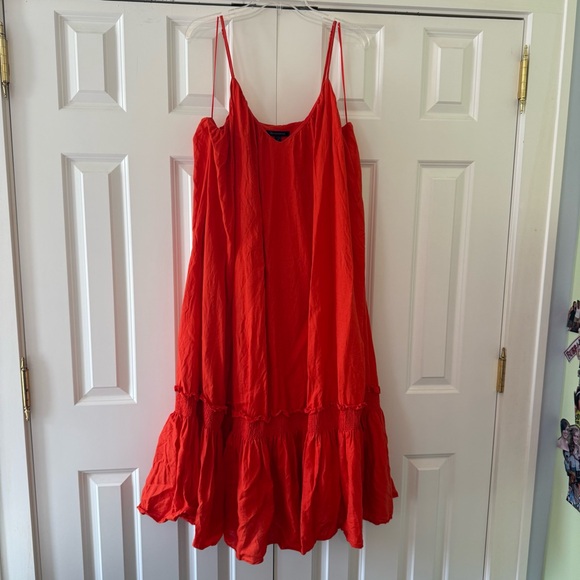 ⭐️ Banana Republic Vibrant Red Orange Linen Midi Dress - Picture 1 of 4